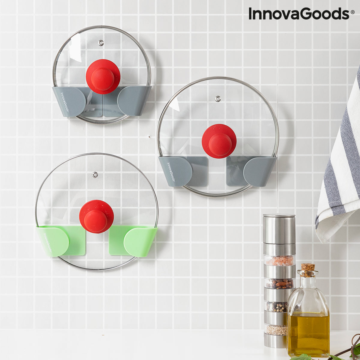 Set de 3 Soportes Adhesivos para Tapas de Cocina Smarack InnovaGoods